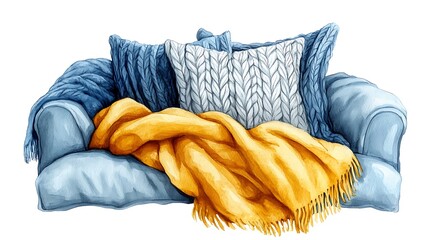 Cozy Autumn Sofa with Knitted Throw and Pillows