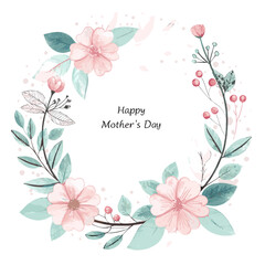 Naklejka premium Delicate Floral happy Mother's Day Wreath, vector floral frame gCharming Hand-Drawn Mother's Day Design raphic text happy mothers day, victor