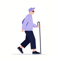 Person with Visual Impairment Walking with Cane