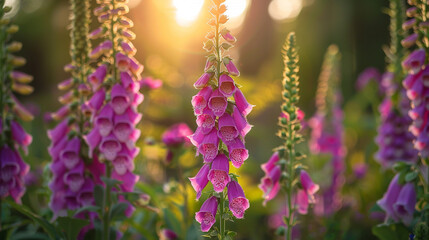 Obraz premium Full shot of a deep purple foxglove, bell-shaped blossoms arranged along tall spires