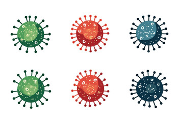 Stylized Coronavirus Variants on White Background