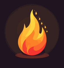 Stylized flame with liquid droplets on dark backdrop