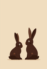 Fototapeta premium Two brown bunnies facing each other on tan background