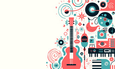 Obraz premium Vibrant music theme flat lay on white backdrop