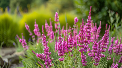 Fototapeta premium Full version of a bright pink lavender bloom, aromatic flowers under warm sunlight