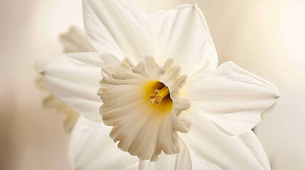 Obraz premium Ultra-detailed macro shot of a pure white daffodil, pristine floral elegance with delicate petal folds