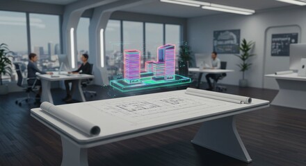 Modern Office Architecture Design Holographic Building Model Blueprint