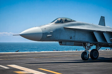 military jet fighter on an aircraft carrier