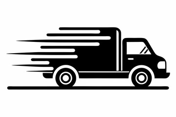 fast moving shipping delivery truck line art silhouette vector illustration