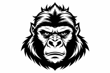 gorilla head line art silhouette vector illustration