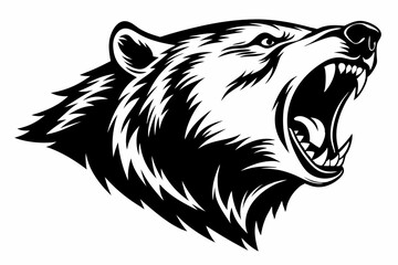 grizzly screamed head line art silhouette vector illustration