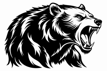 Obraz premium grizzly screamed head line art silhouette vector illustration