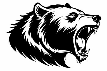 grizzly screamed head line art silhouette vector illustration