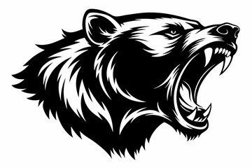 Obraz premium grizzly screamed head line art silhouette vector illustration