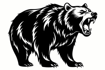 grizzly screamed head line art silhouette vector illustration
