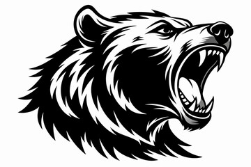 grizzly screamed head line art silhouette vector illustration