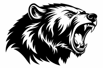 grizzly screamed head line art silhouette vector illustration