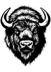 Obraz premium Black and white vector bison illustration. Wild animal line art for tattoo, logo, engraving, laser cutting, decoration, and design projects. Buffalo symbol of strength and freedom