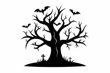 Fototapeta premium halloween tree line art silhouette vector illustration