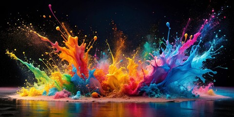A vibrant explosion of multicolored paint creating a dynamic and artistic spectacle