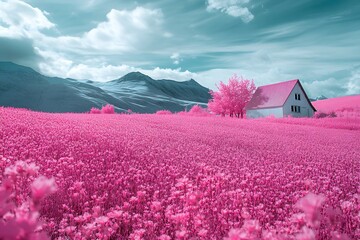 Pink flower field