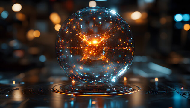 Futuristic Energy Orb Sci-Fi Glass Sphere with Glowing Core