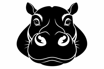 hippo head line art silhouette vector illustration