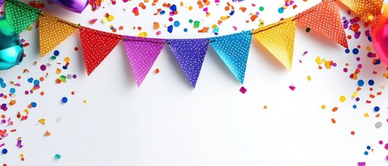 Obraz premium Colorful banner and confetti decorate a blank white background space