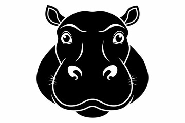 hippo head line art silhouette vector illustration