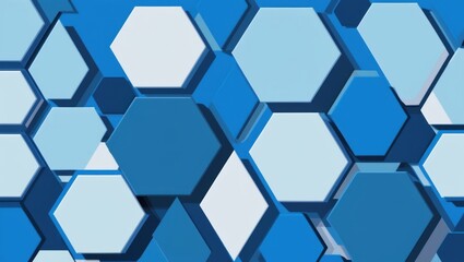 Abstract Geometric Pattern of Overlapping Hexagons in Blue and White