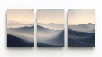 Serene Abstract Landscape Triptych with Soft Earth Tones and Gradients