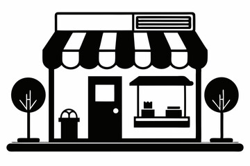 online store marketplace or ecommerce shop line art silhouette vector illustration