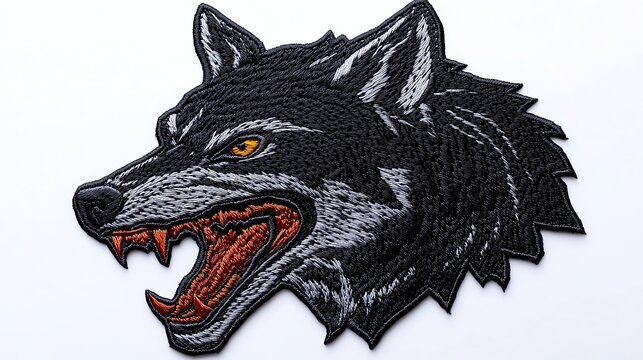 Detailed wolf patch with fierce expression.