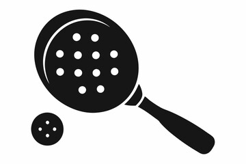 pickleball paddle with ball line art silhouette vector illustration