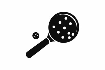 pickleball paddle with ball line art silhouette vector illustration