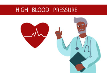 World Hypertension day infographic. May 17th. High blood pressure. Vector flat hand drawn illustration.