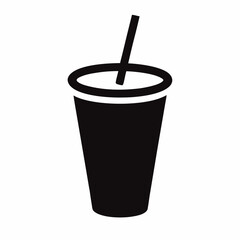 Disposable paper cup with straw and coffee vector illustration