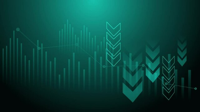 4k of cyan decreased graph business background with arrow and bars animation portrait