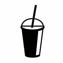 Disposable paper cup with straw and coffee vector illustration