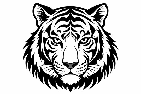 tiger head line art silhouette vector illustration
