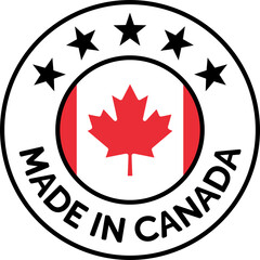 Obraz premium Made in Canada: Badge, label or icon symbolizing the quality and origin of the products from Canada. White BG. Logo type. Light svg scalable vector for the web. High resolution.