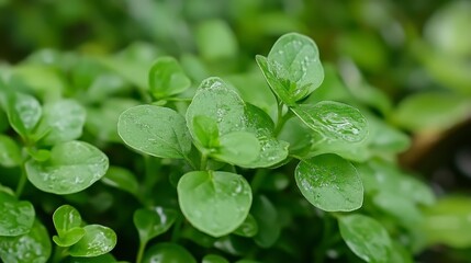Fresh Green Leaves with Water