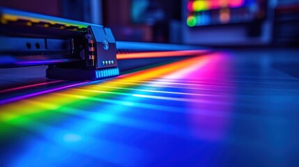 A close up of a machine emitting colored light