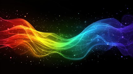 Fototapeta premium Colorful Wave Pattern With Sparkles On Black Background