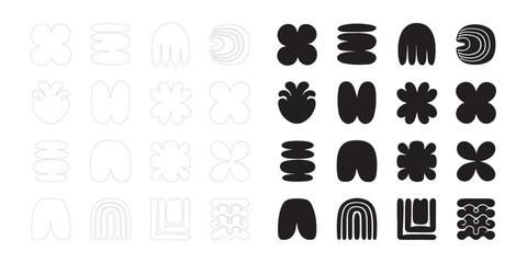 Naklejka premium Abstract Shapes in Black and White icons set. Editable vector minimalist fill and outline icon.