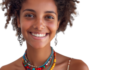 Young smiling woman with transparent background showing happiness and positivity