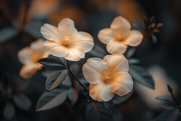 Fototapeta premium Ethereal White Flowers: Close-Up Shot Capturing the Fine Details and Subtle Color Variations, Set Against a Dark, Muted Background.