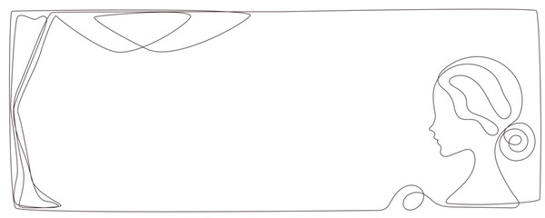 Line Art Woman Profile Portrait.  Natural Continuous Outline Romantic Female Face Character Avatar. Minimalist Hand Drawn Stylized One Curve Stroke Girl Profile. Elegant Vintage Vector Illustration.   © Silkyinky