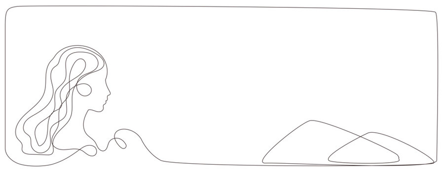 Line Art Woman Profile Portrait.  Natural Continuous Outline Romantic Female Face Character Avatar. Minimalist Hand Drawn Stylized One Curve Stroke Girl Profile. Elegant Vintage Vector Illustration.  