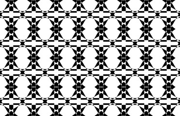 black and white seamles pattern wallpaer flower cross tile set textile background.
